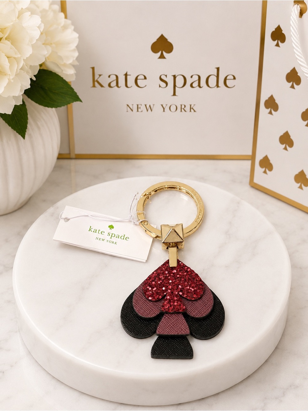 Kate Spade New York Glitter Spade Keychain Key Ring NWT W/ Dust Bag - Picture 2 of 5
